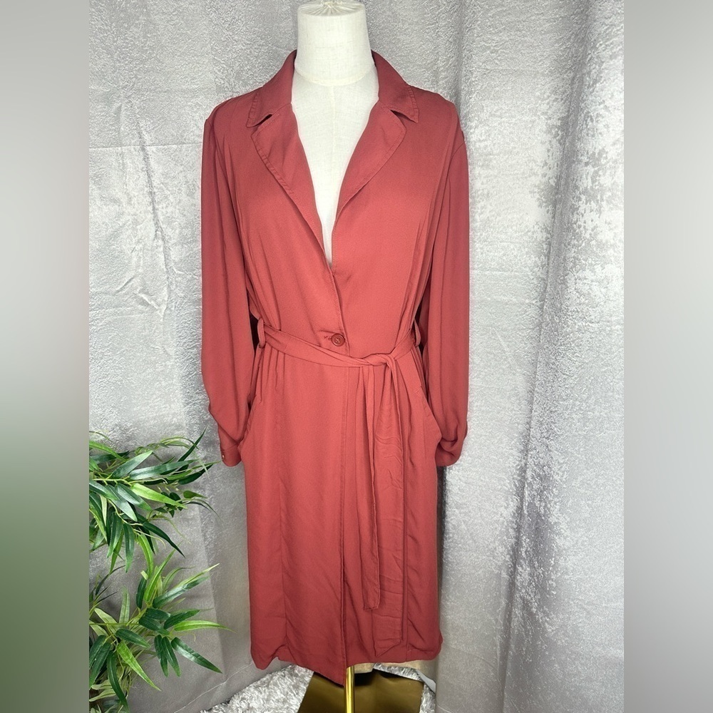 Torrid Belted Sheer Coat Roll-Tab Sleeve in Copper Sz 0/L